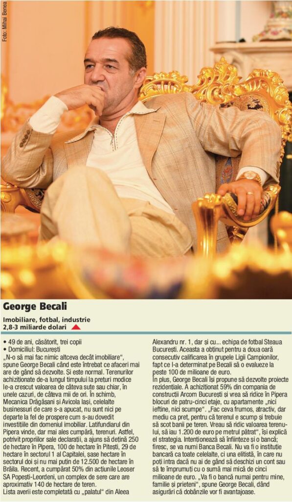 Top 300: George Becali, 2,8 – 3 miliarde $