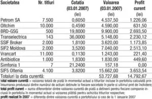 Profitul portofoliului virtual capital în 2007 3.158,83 lei (6,25%)