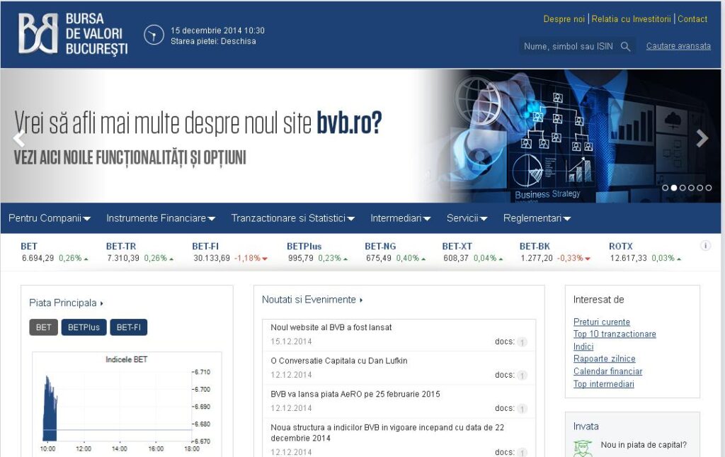 Bursa de Valori Bucureşti şi-a relansat astăzi site-ul