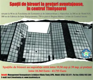Spații de birouri la prețuri avantajoase în centrul Timișoarei (P)