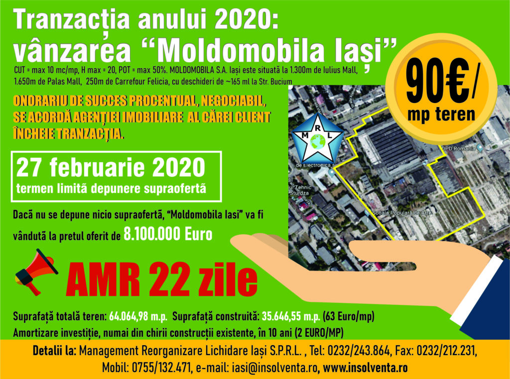 TRANZACȚIA ANUNULUI 2020: VÂNZAREA “MOLDOMOBILA IAȘI” (P)