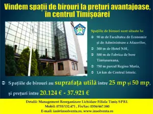 Vindem spații de birouri la prețuri avantajoase în centrul Timișoarei (P)