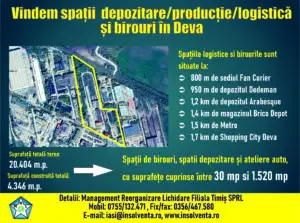 Vindem spații depozitare/producție/logistică și birouri în DEVA (P)