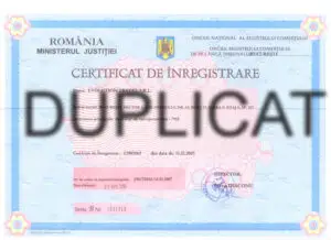 Anunț pierdere certificat de înregistrare