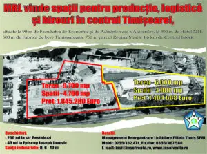 Prin MRL se vând spații de birouri, producție și logistică în centrul Timișoarei (P)