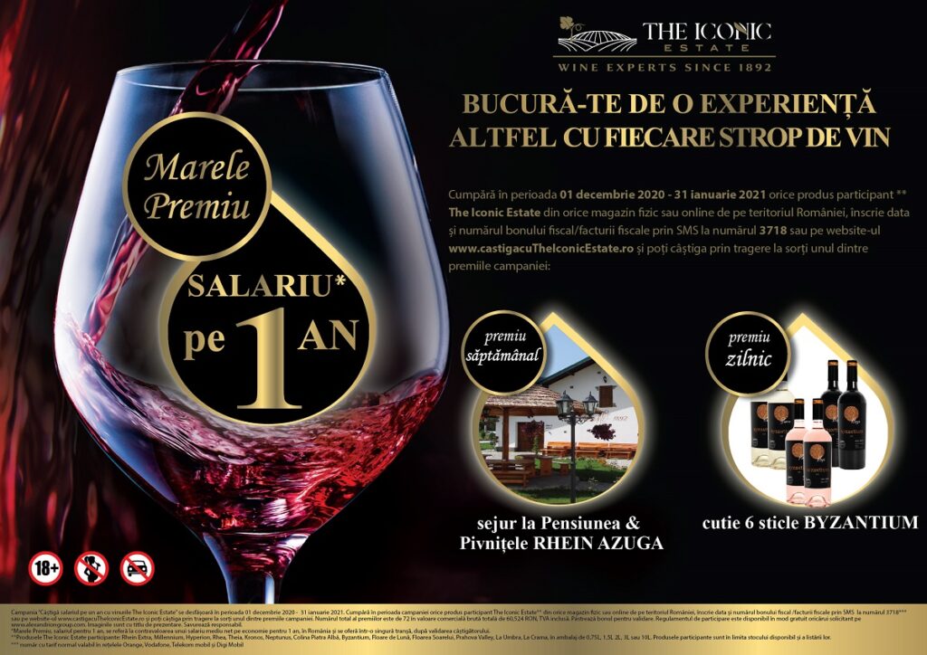 Crama The Iconic Estate lansează campania ”Bucură-te de o experiență altfel cu fiecare strop de vin!” – câștigă salariul pe un an și multe alte premii! (P)