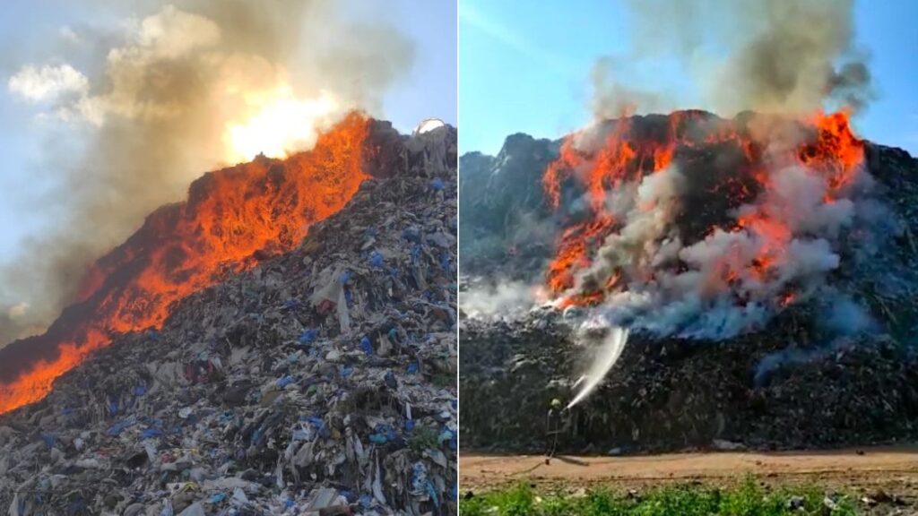 Garda de Mediu intervine în incendiul de la groapa de gunoi Sighișoara: Suntem la mila vântului