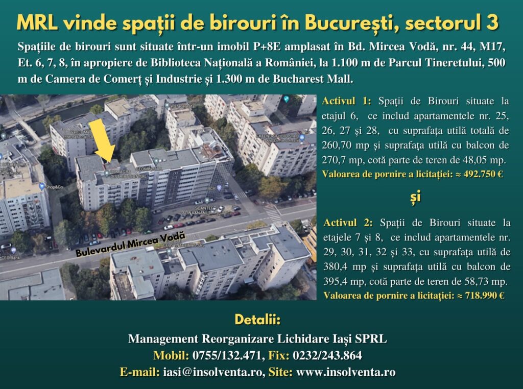S.C. Romagra S.A. scoate la licitaţie spaţii de birouri situate în centrul Bucureştiului (P)