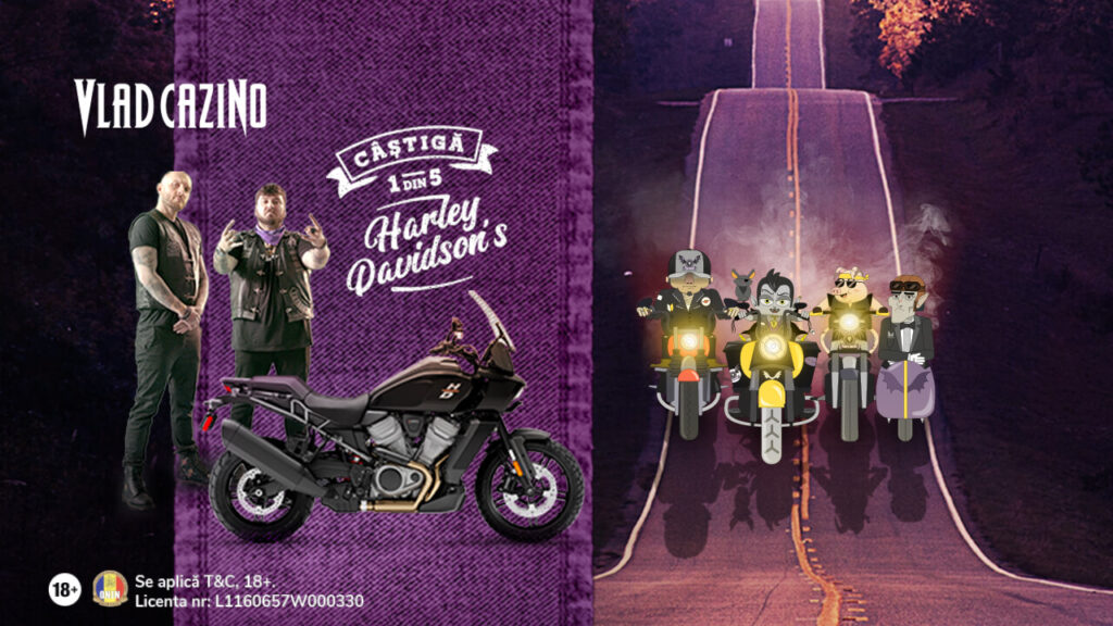 5 motociclete Harley Davidson în noua campanie Vlad Cazino