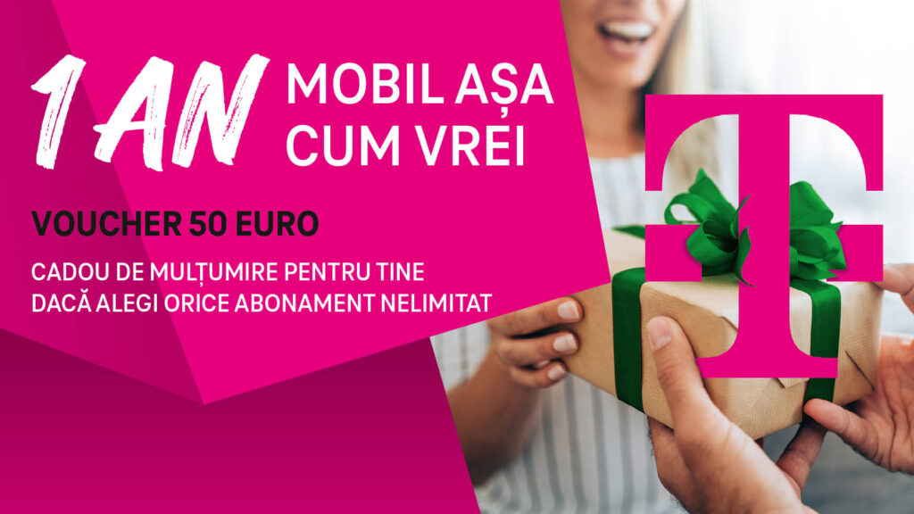 Telekom Mobile oferă un voucher de 50 de euro clienților care aleg orice abonament NELIMITAT, de la 7 euro/lună