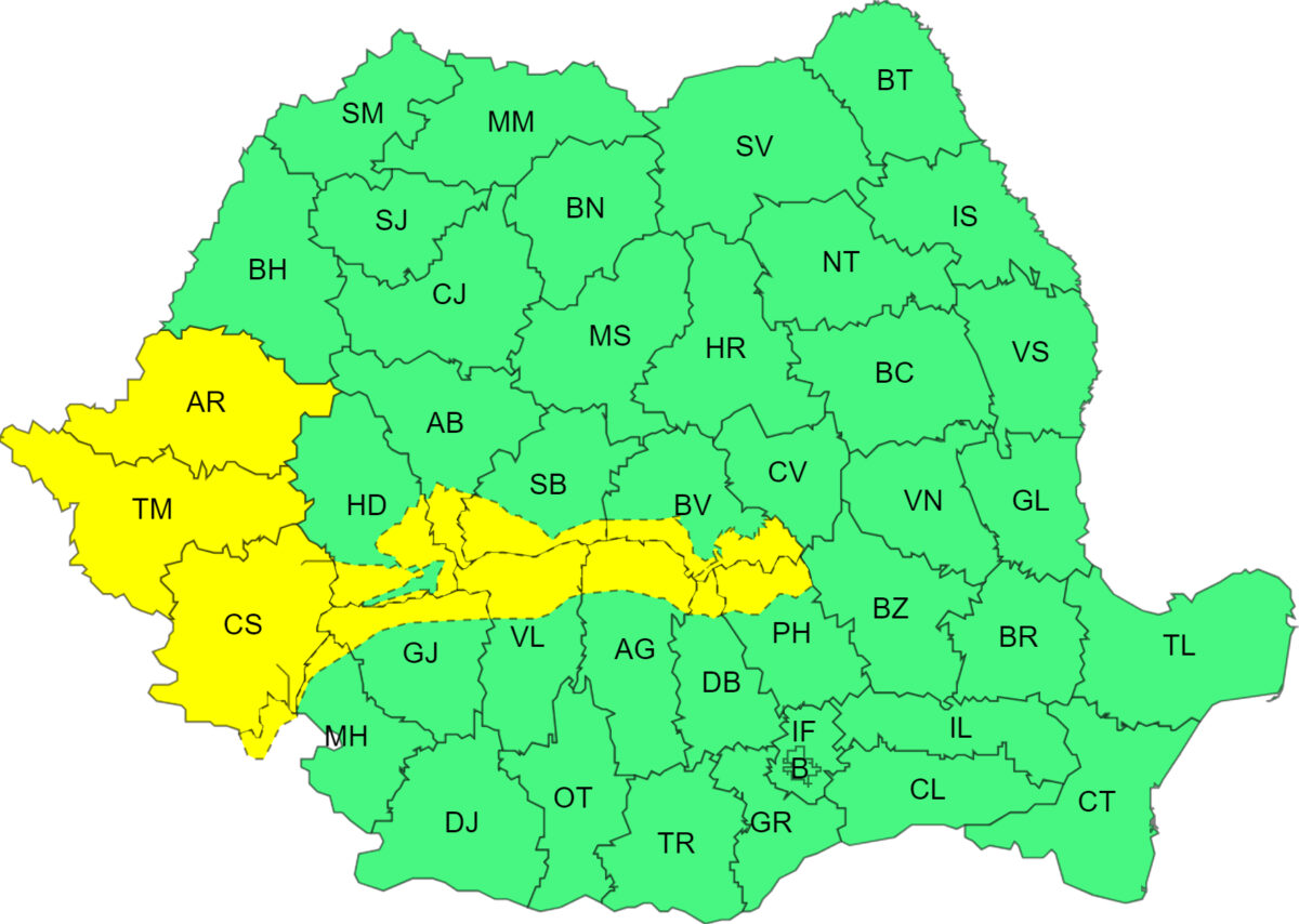 COD GALBENInterval de valabilitate 27 martie, ora 22 – 28 martie, ora 10