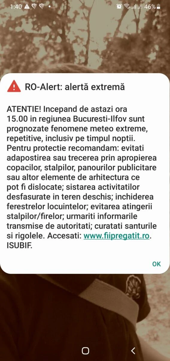 mesaj RO-Alert, 28 septembrie