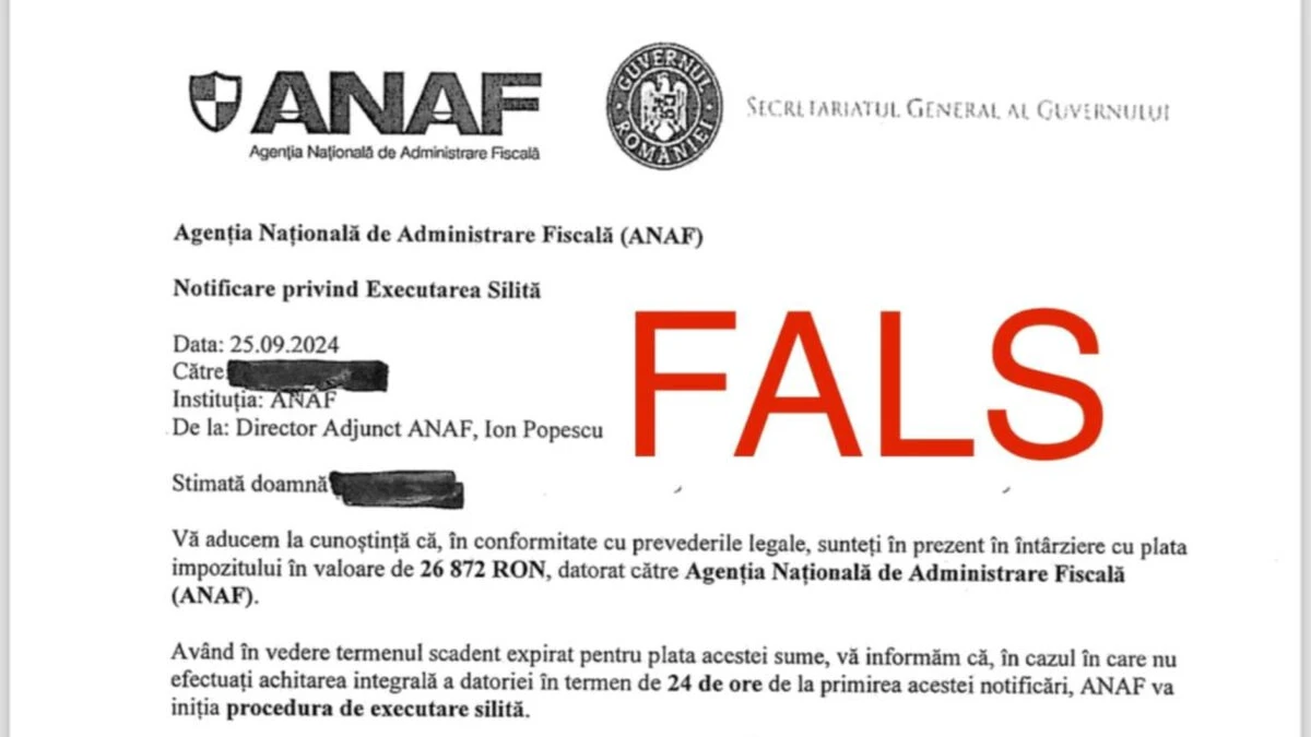 Alertă de la ANAF: Această adresă de e-mail NU aparține ANAF și nu trebuie să dați curs solicitărilor!