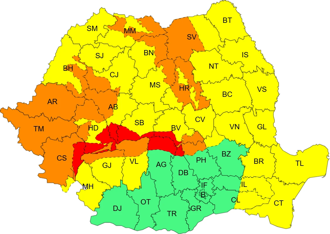 Cod Galben, Cod Portocaliu, Cod Roșu de ninsoare, viscol - 22 noiembrie 2024