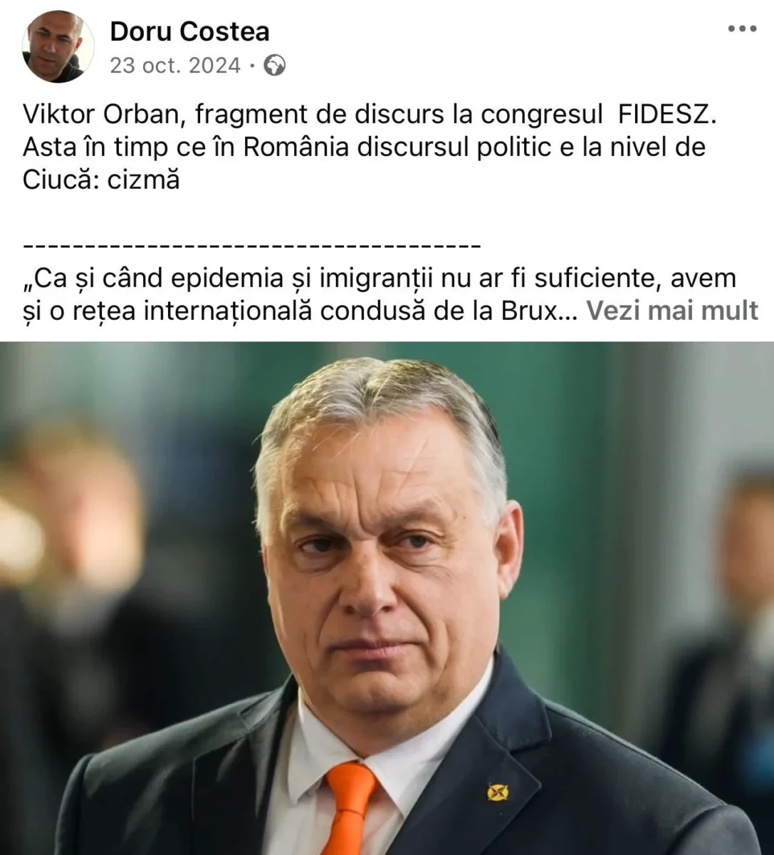 Doru Costea, Viktor Orban, FIDESz, postare Facebook