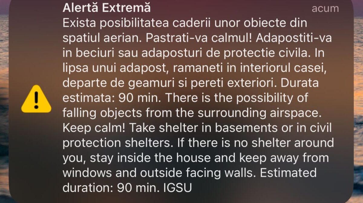 Mesaj RO-Alert la granița României: Adăpostiți-vă în beciuri sau adăposturi! Rămâneți în interiorul casei