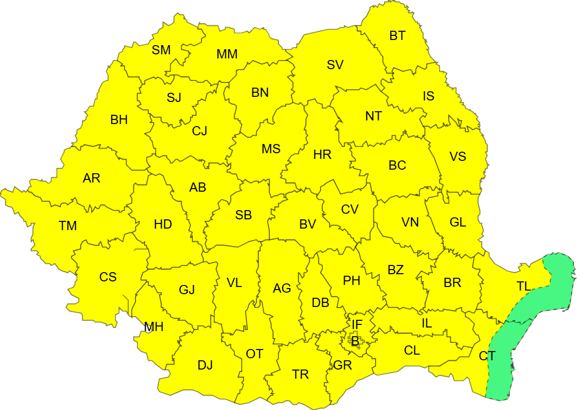 Cod Galben de instabilitate atmosferică temporar accentuată - 23 mai 2025 24 mai 2025