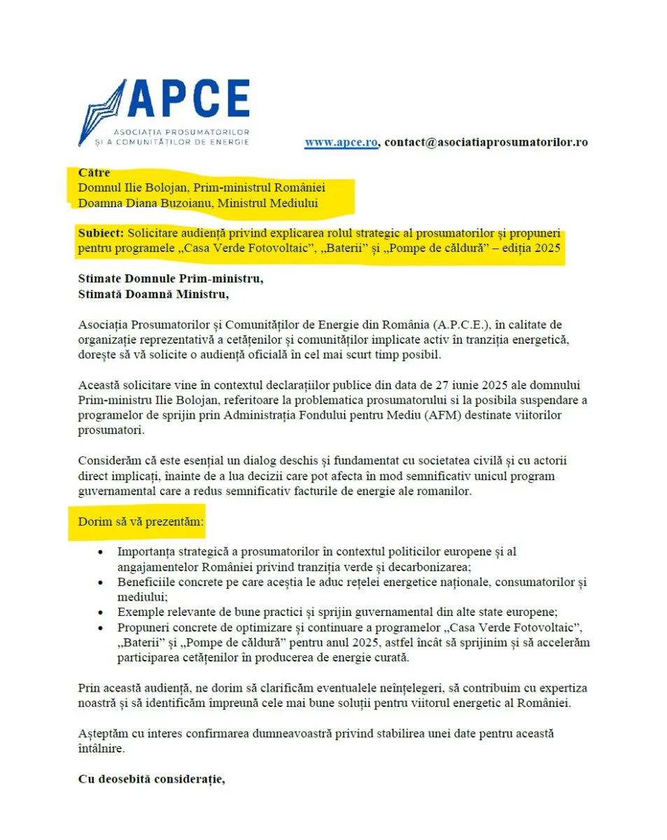 APCE solicitare