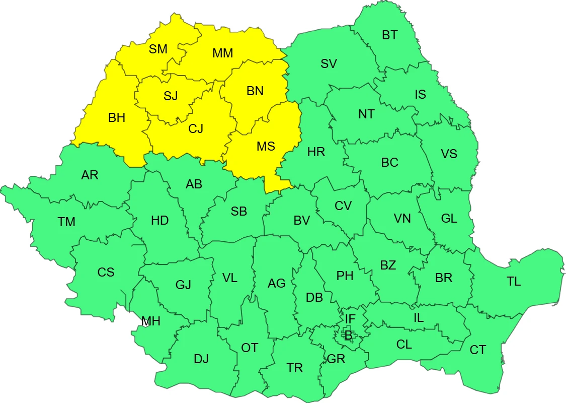 COD GALBEN_3 iunie, ora 12 – 3 iunie, ora 23_Fenomene vizate instabilitate atmosferică temporar accentuată
