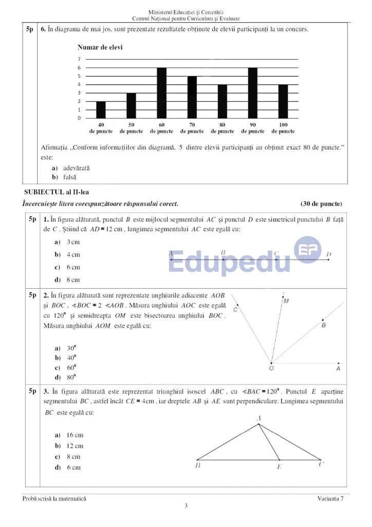 SUBIECTE MATEMATICĂ EVALUARE NAŢIONALĂ 2025