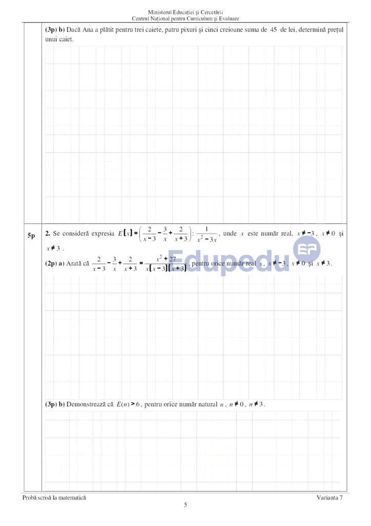 SUBIECTE MATEMATICĂ EVALUARE NAŢIONALĂ 2025