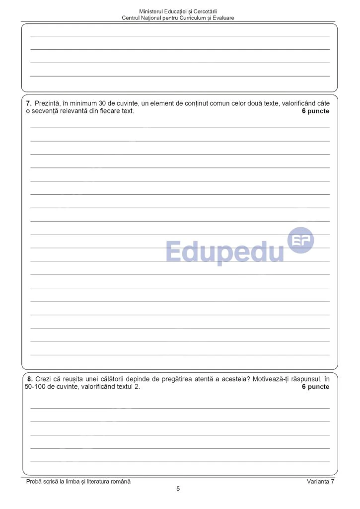 SUBIECTE ROMÂNĂ EVALUARE NAŢIONALĂ 2025