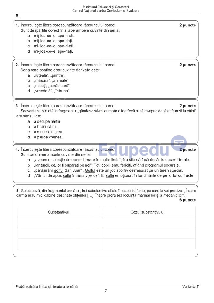 SUBIECTE ROMÂNĂ EVALUARE NAŢIONALĂ 2025