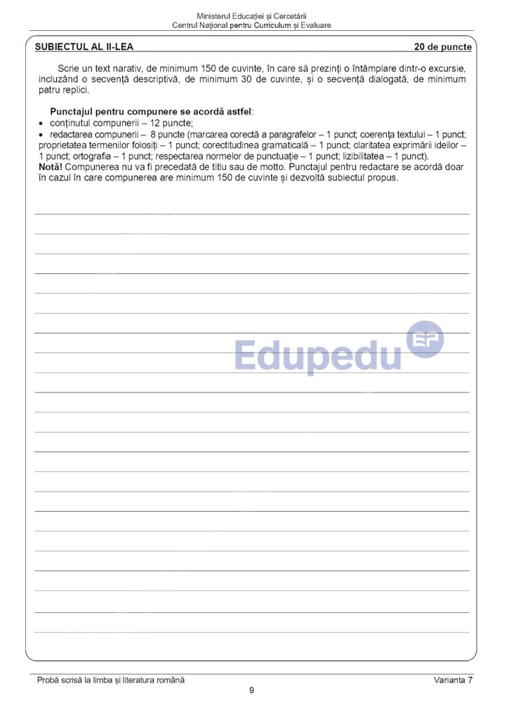SUBIECTE ROMÂNĂ EVALUARE NAŢIONALĂ 2025