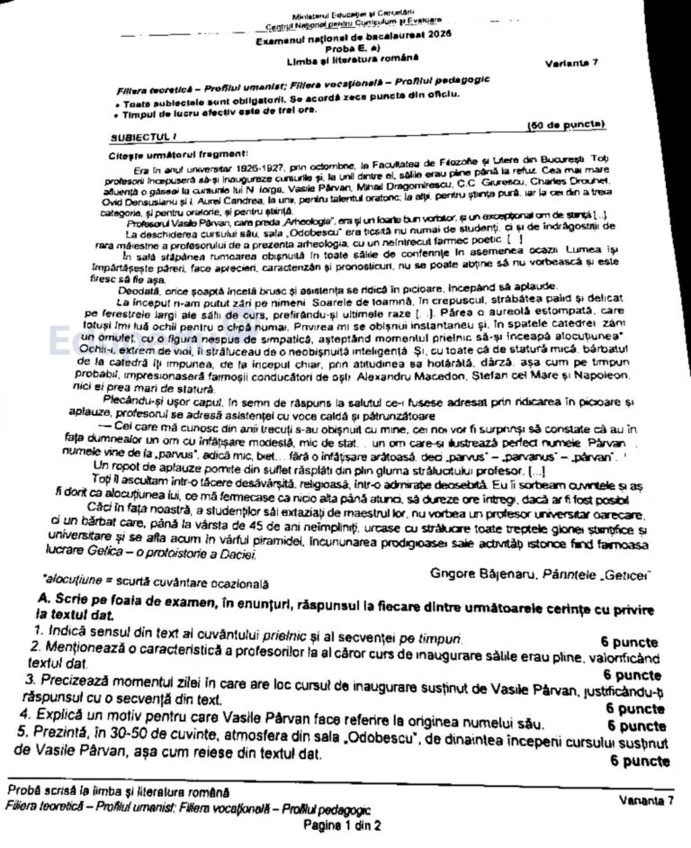 bac limba romana 2025