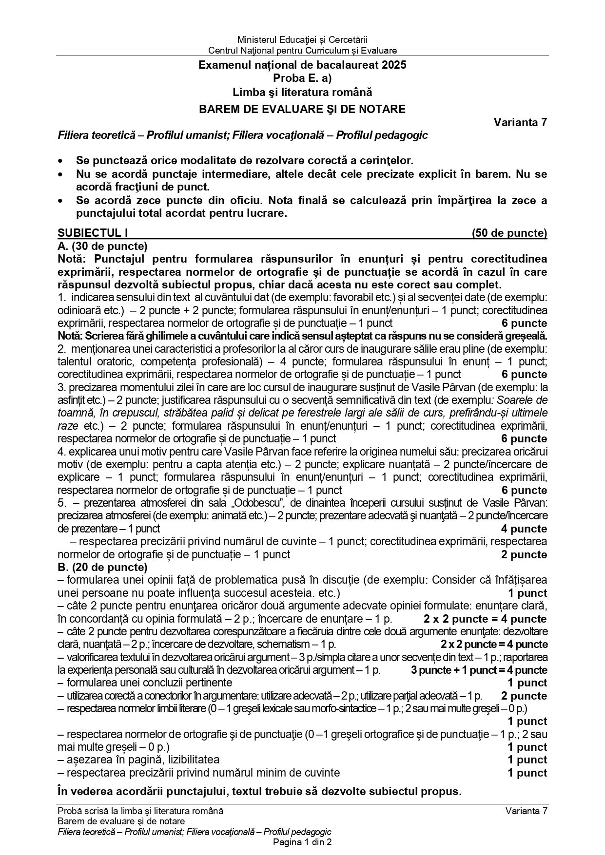barem romana bac 2025