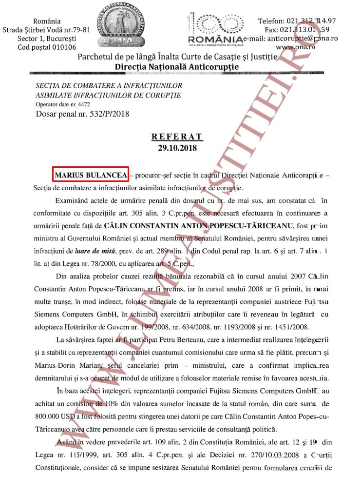 Călin Popescu-Tăriceanu, Lumea Justitiei, referat