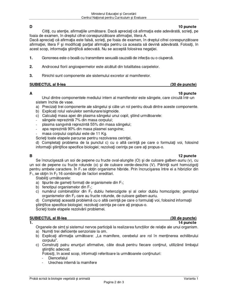 subiecte bio vegetala