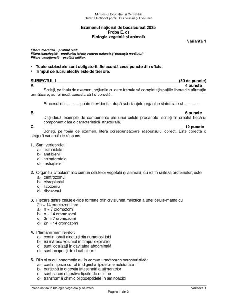 subiecte bio vegetala