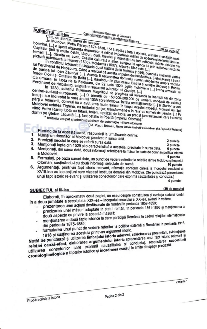 subiecte istorie 2025