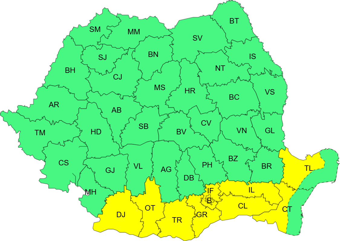 Cod Galben de val de căldură persistent, caniculă și disconfort termic