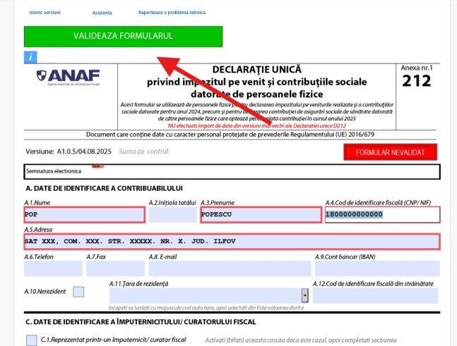 ANAF declaratie 212