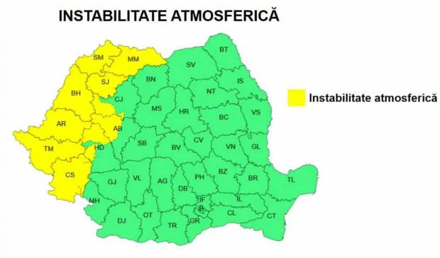 cod galben instabilitate atmosferică, AMM