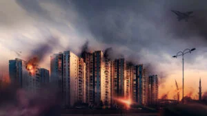 oraș bombardat, război