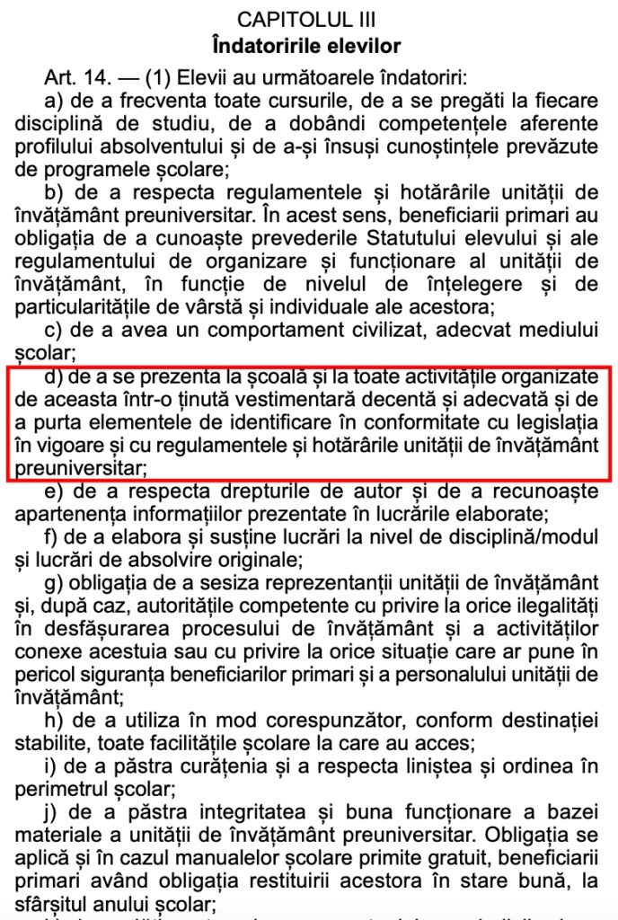 Statutul elevului, Monitorul Oficial