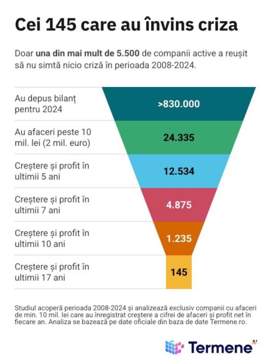 Analiza Termene.ro: Cei 4 ași care au fentat criza. 4 companii din România au crescut cu minimum 10% în fiecare an