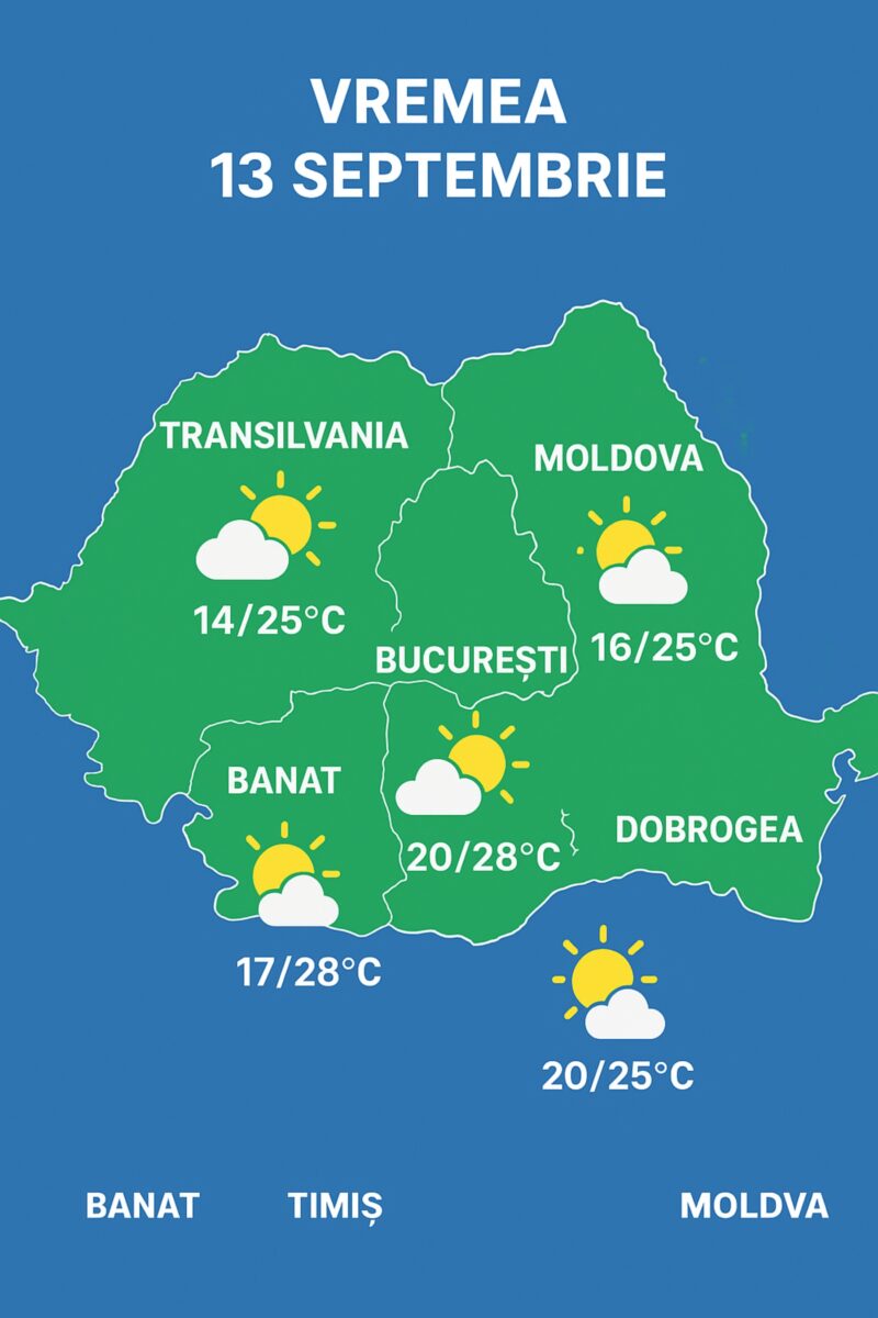 Vremea de astăzi în România – Prognoza meteo detaliată pentru întreaga țară