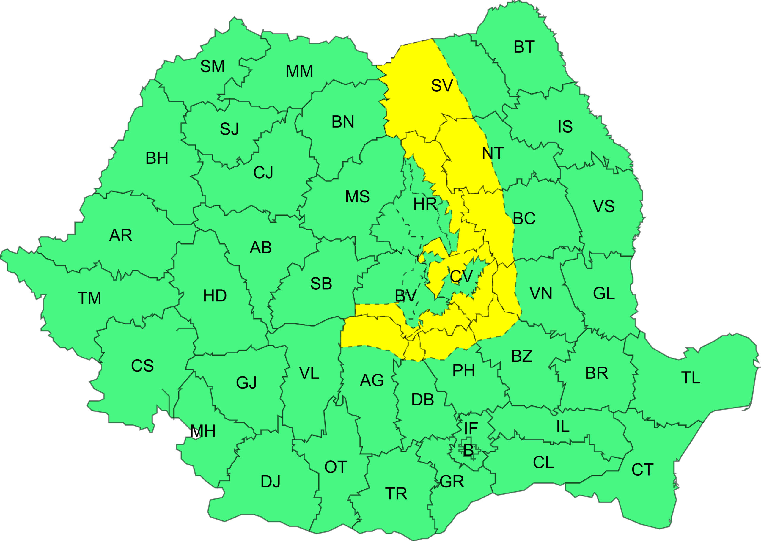 Cod Galben de intensificări ale vântului, 24 octombrie-25 octombrie