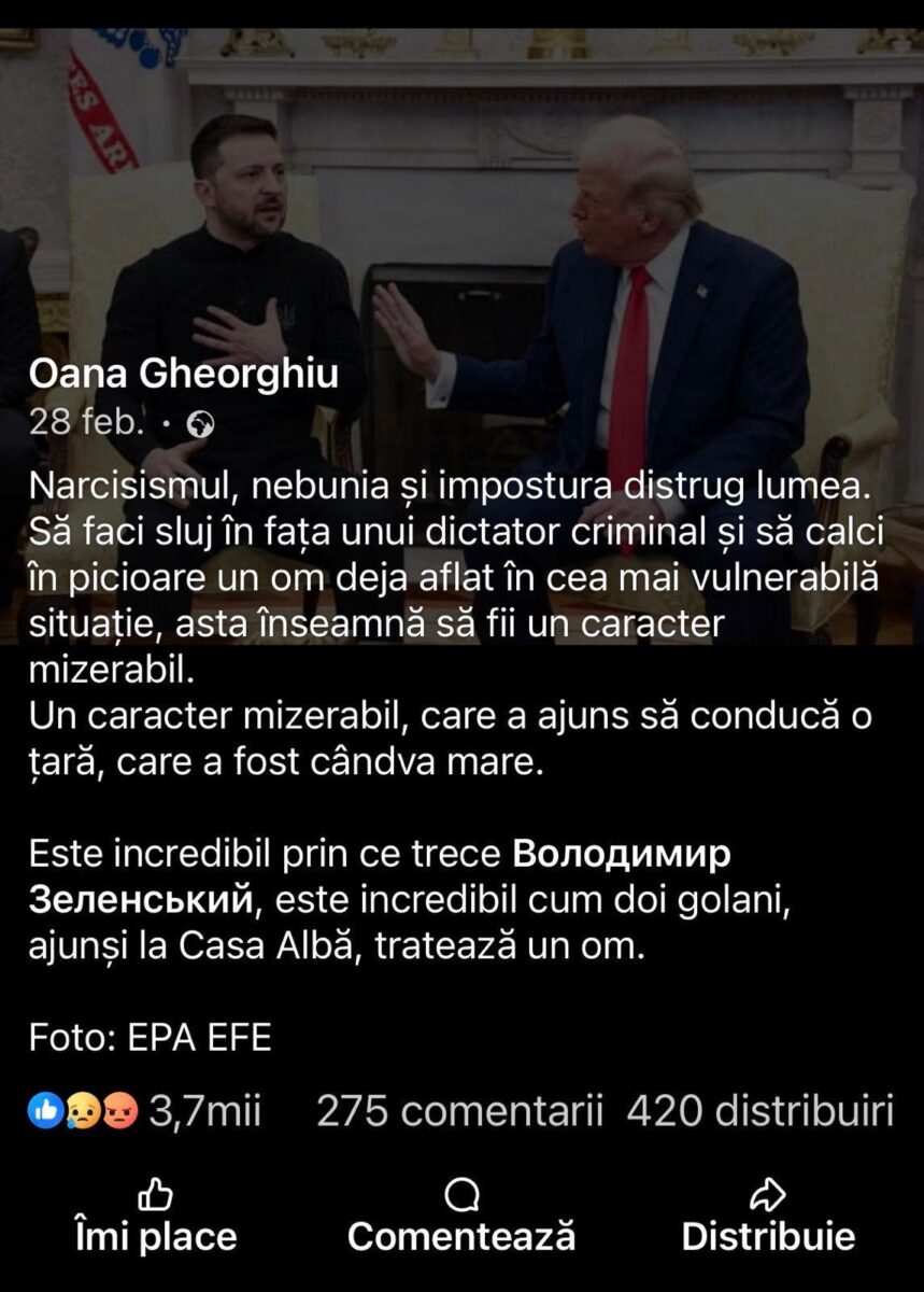 Oana Gheorghiu comentarii Trump
