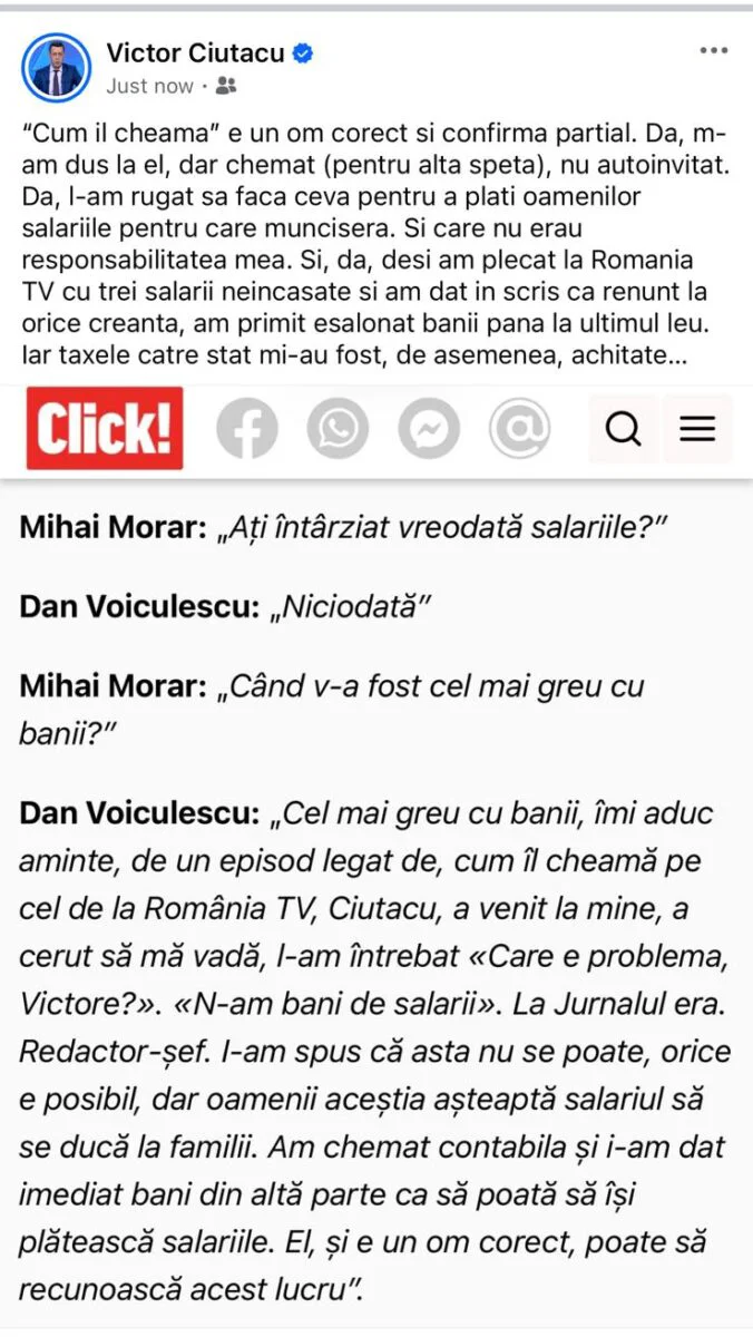 Victor Ciutacu replică pentru Dan Voiculescu