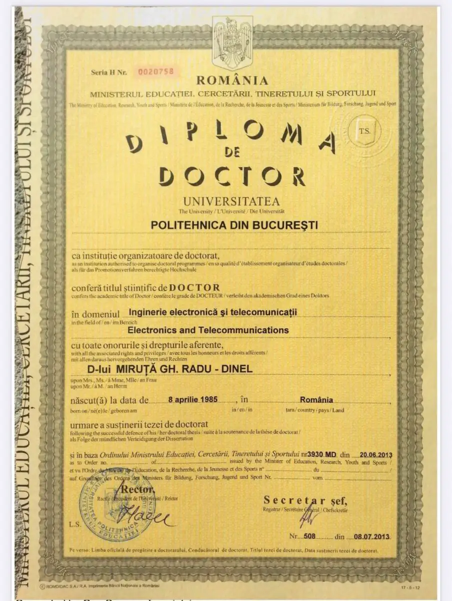Diplomă Radu Miruță
