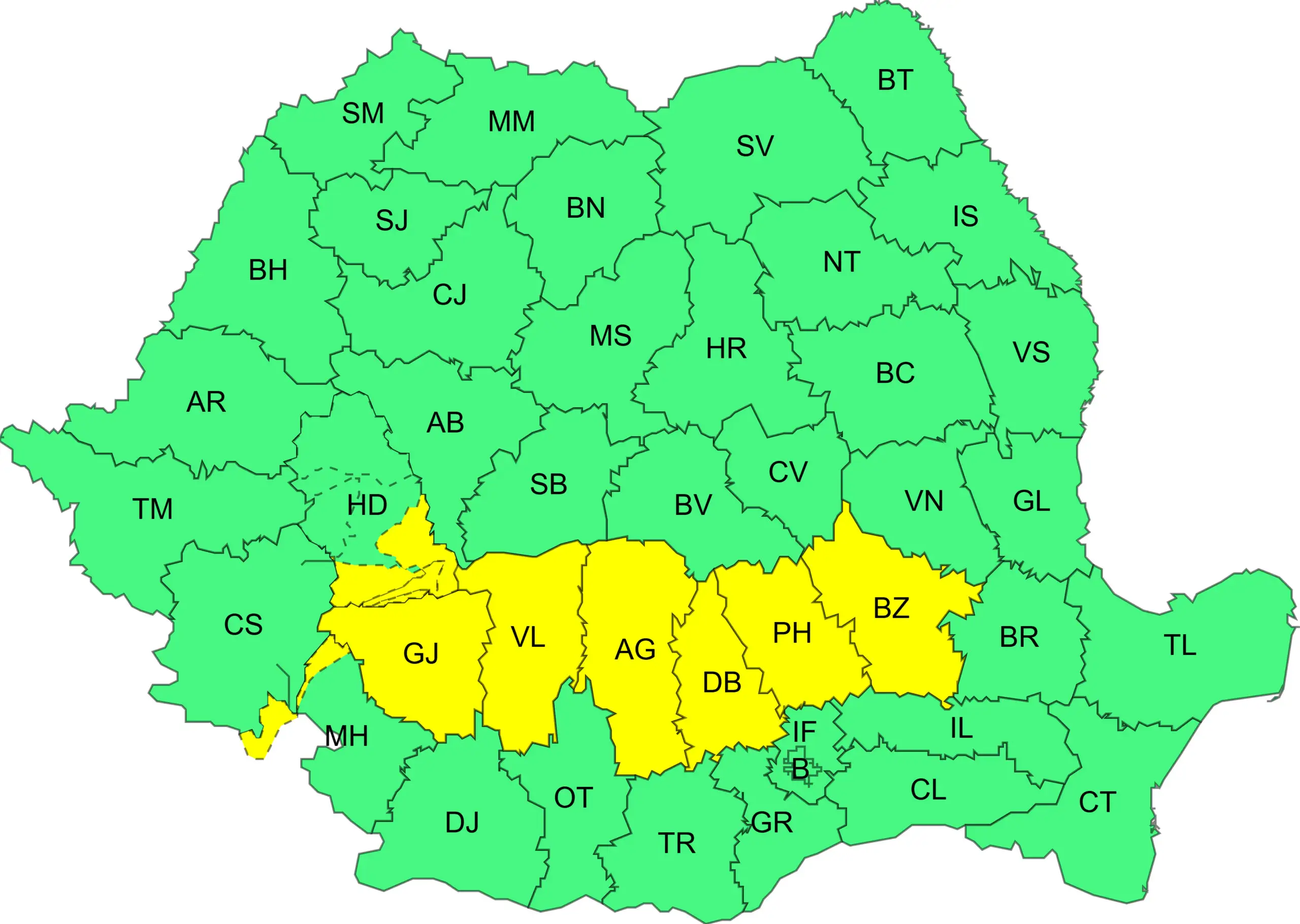 Cod Galben de ploi însemnate cantitativ, valabilă între 28 noiembrie - 29 noiembrie