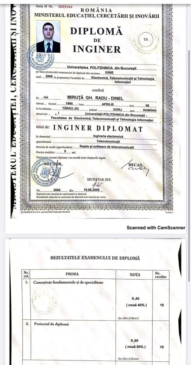 Diplomă Radu Miruță