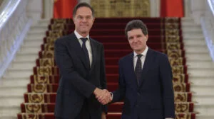 Nicușor Dan, președintele României, îl primește pe Mark Rutte, secretarul general NATO, la Palatul Cotroceni din București, 5 noiembrie 2025
