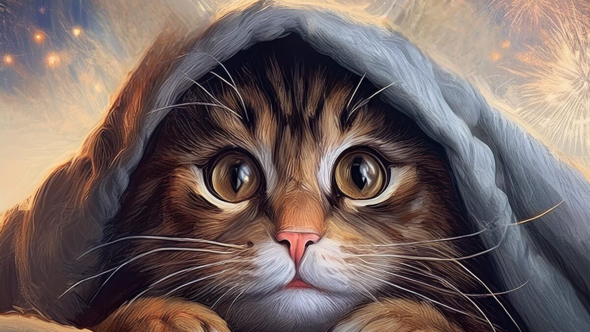 artificii, pisica speriata de artificii, revelion