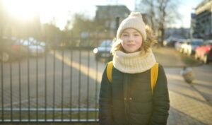 Elevi la școală, iarna